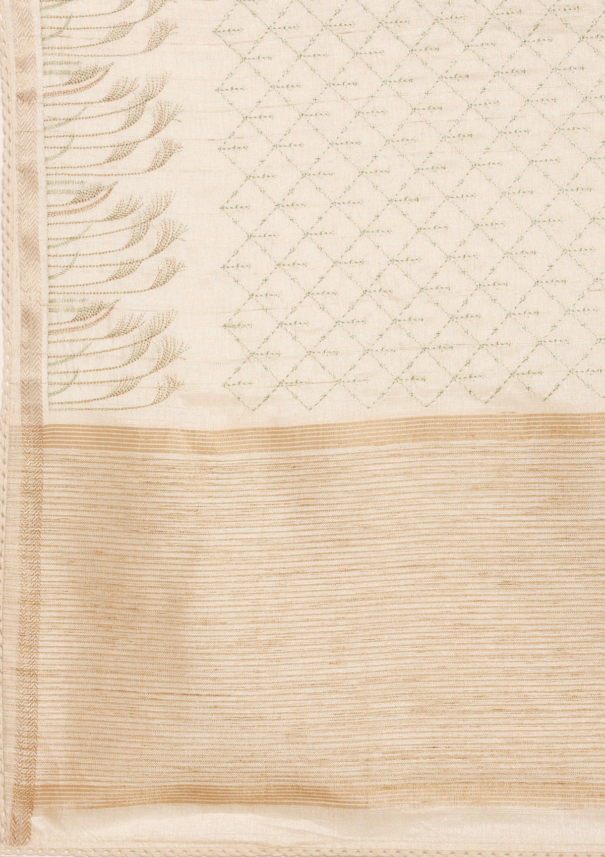 Cream Fancy Embroidery Tussar Saree - Taashi