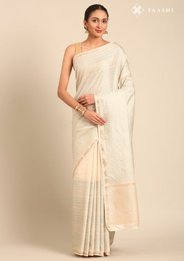 Cream Fancy Embroidery Tussar Saree - Taashi