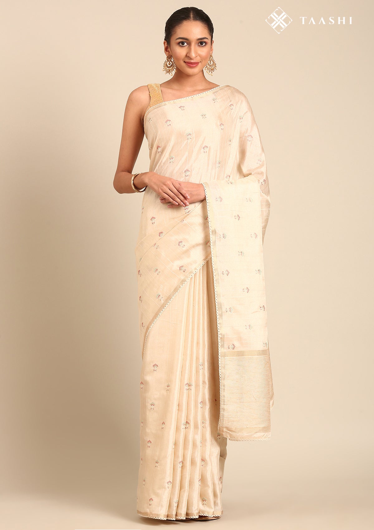 Cream Fancy Embroidery Tussar Saree - Taashi