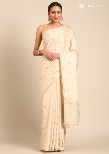 Cream Fancy Embroidery Tussar Saree - Taashi