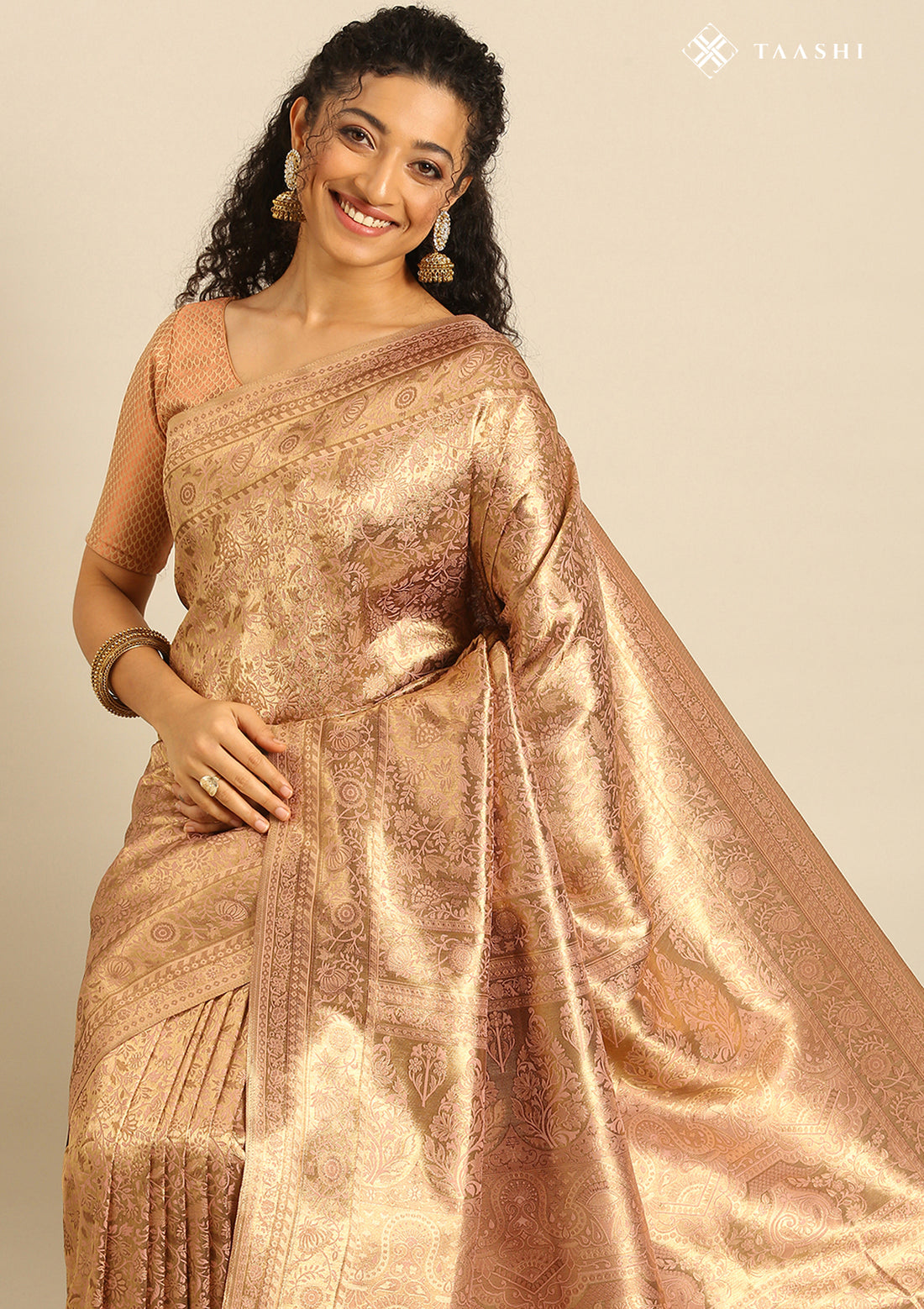 Dusty Pink Banarasi Saree - Taashi