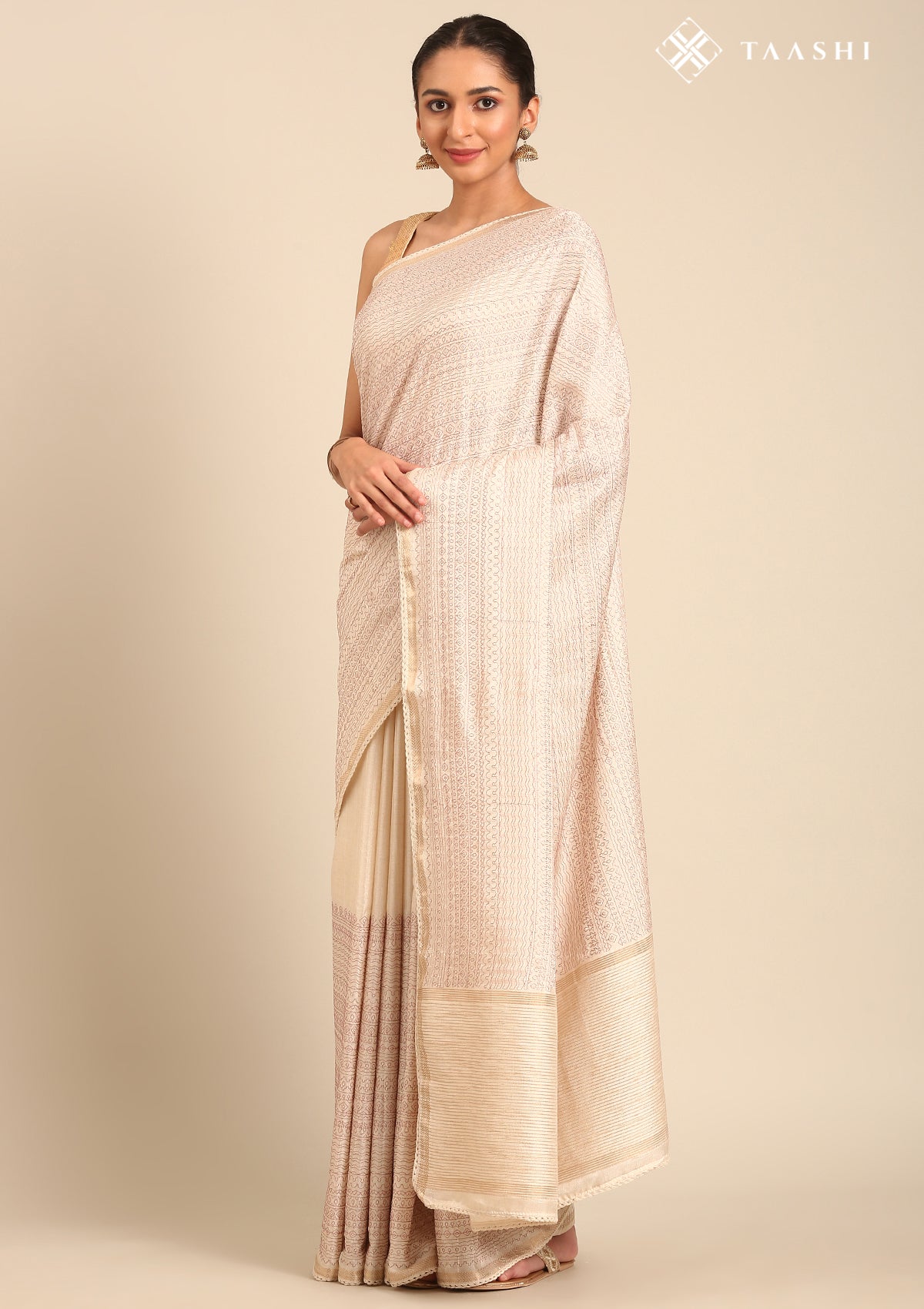 Cream Fancy Embroidery Tussar Saree - Taashi
