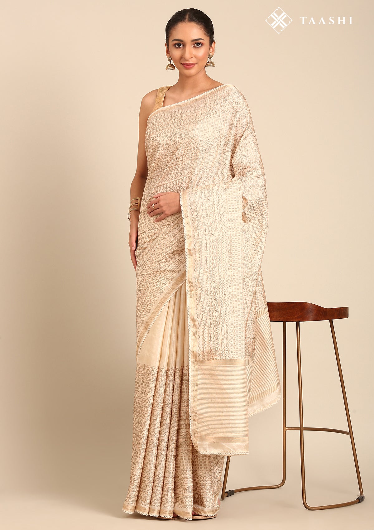 Cream Fancy Embroidery Tussar Saree - Taashi