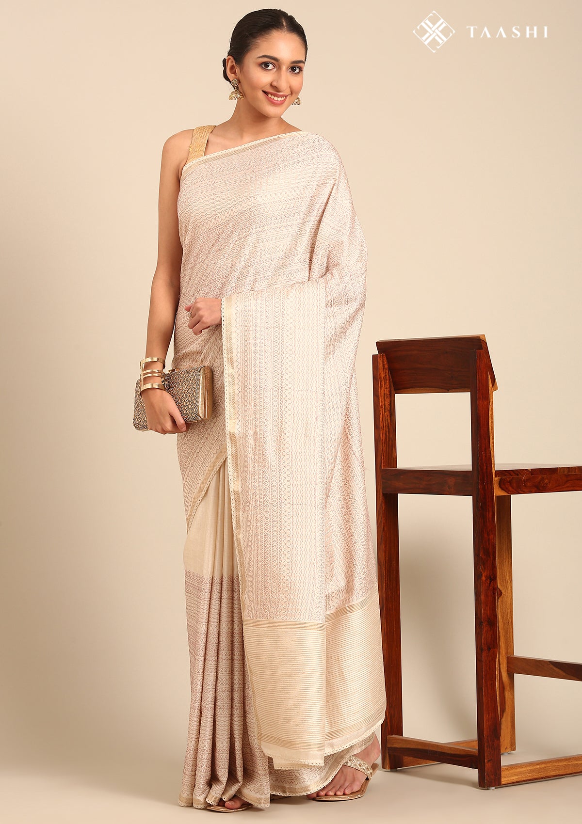 Cream Fancy Embroidery Tussar Saree - Taashi