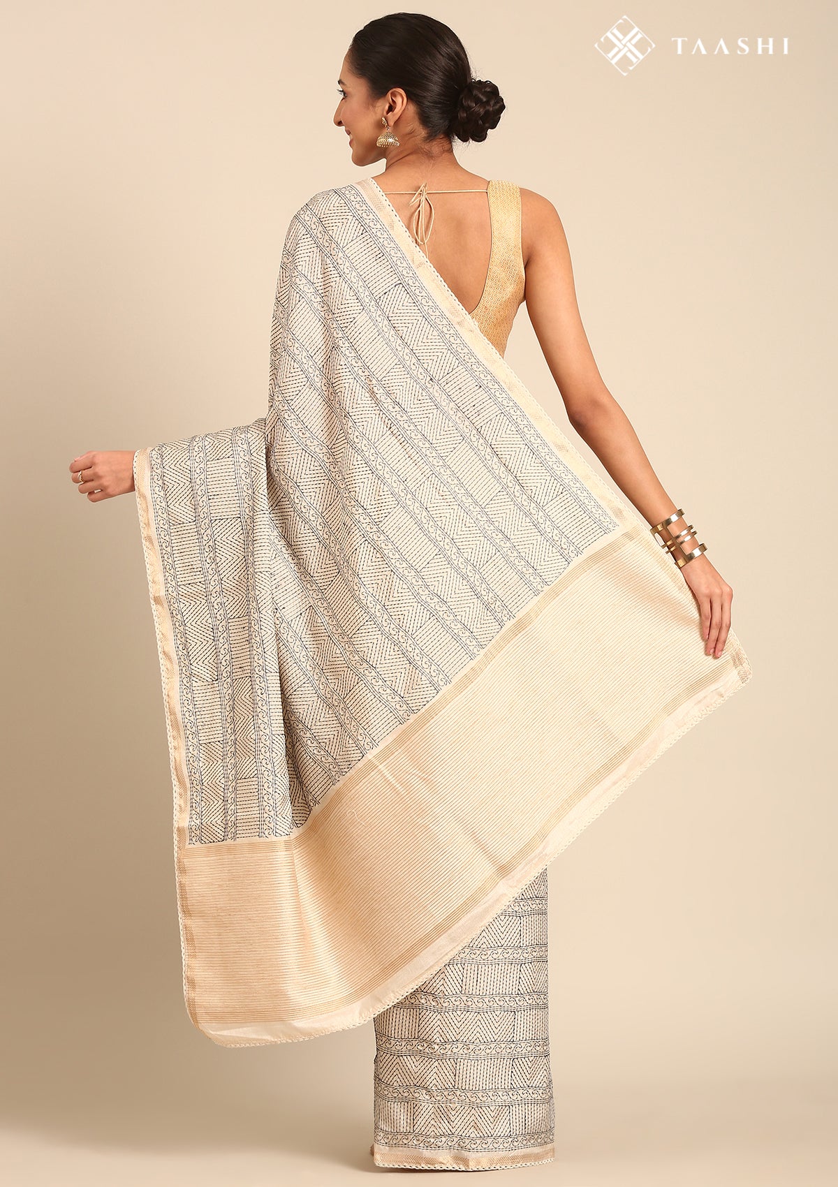 Cream Fancy Embroidery Tussar Saree - Taashi