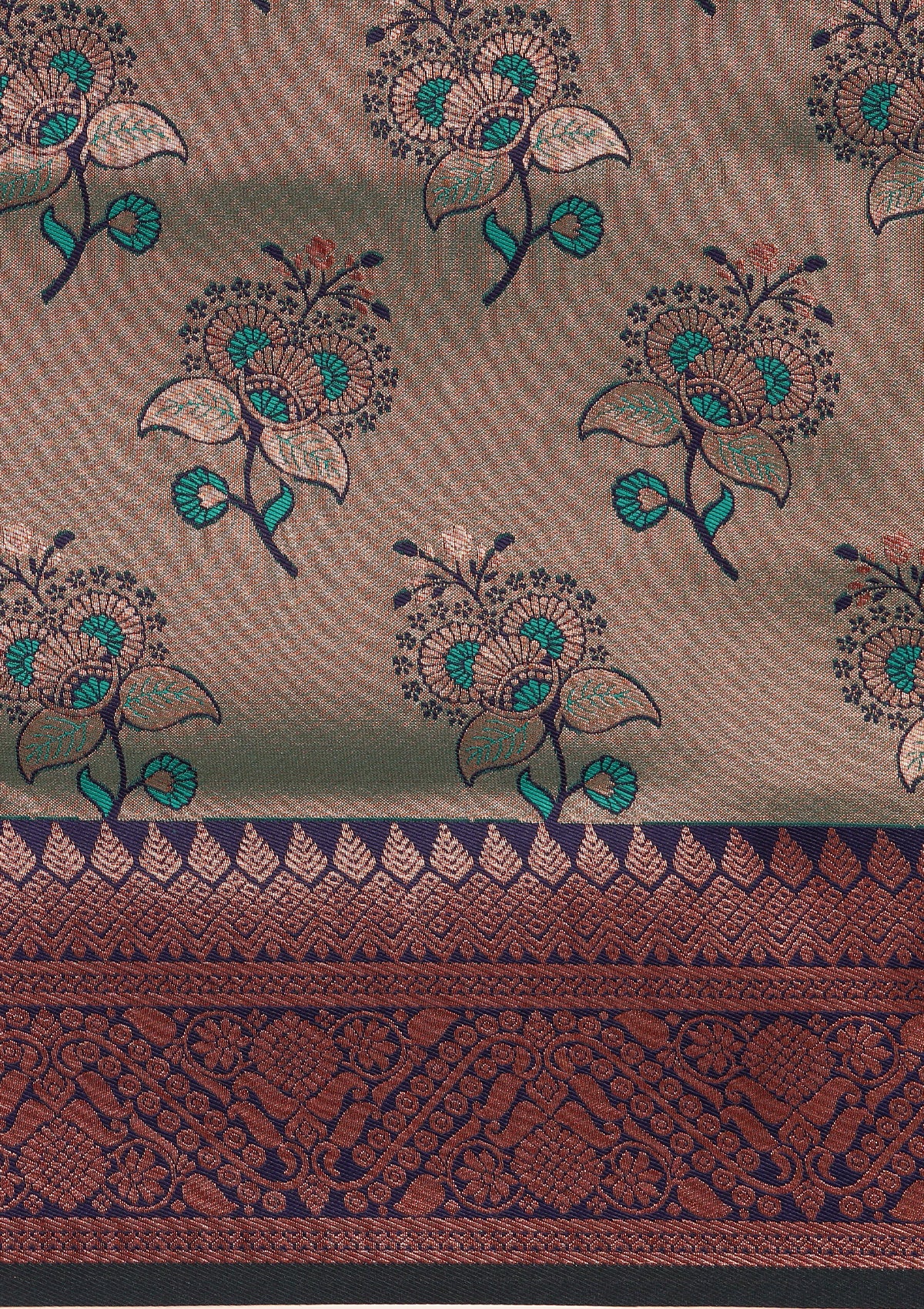 Green Saree With Gold Floral