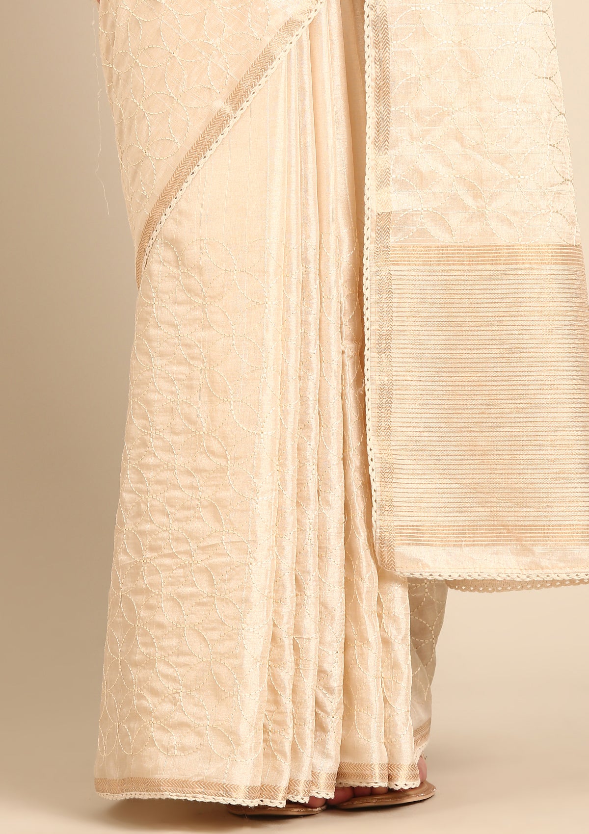 Cream Fancy Embroidery Tussar Saree - Taashi