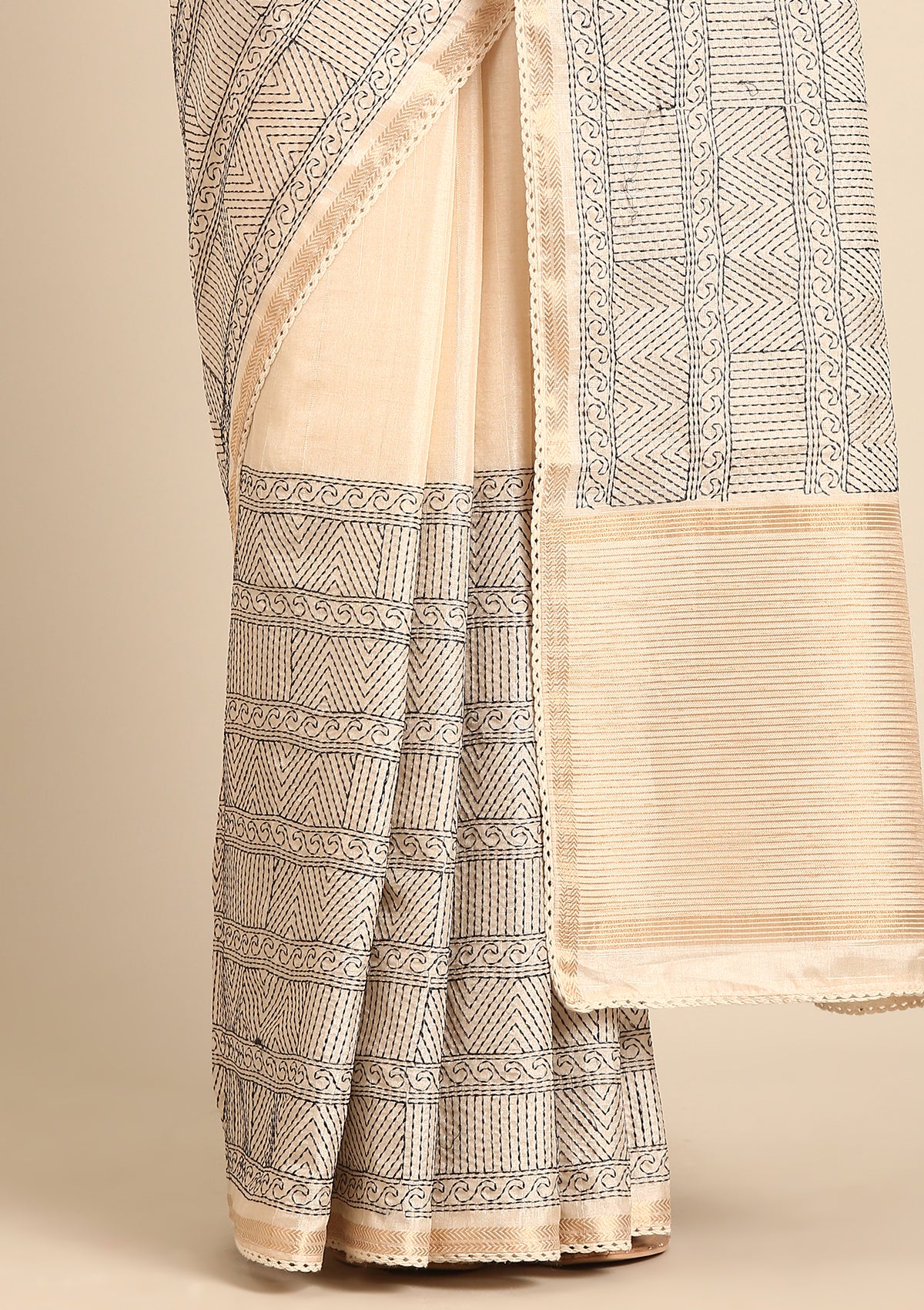 Cream Fancy Embroidery Tussar Saree - Taashi