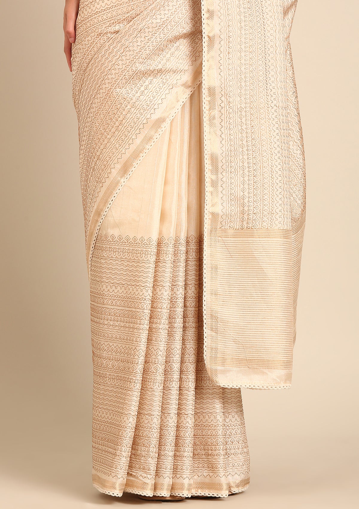 Cream Fancy Embroidery Tussar Saree - Taashi