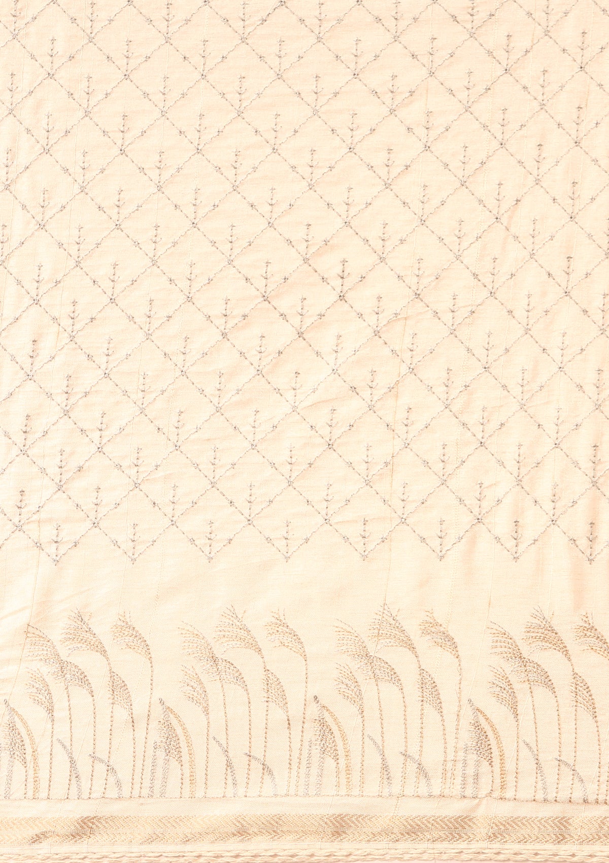 Cream Fancy Embroidery Tussar Saree - Taashi