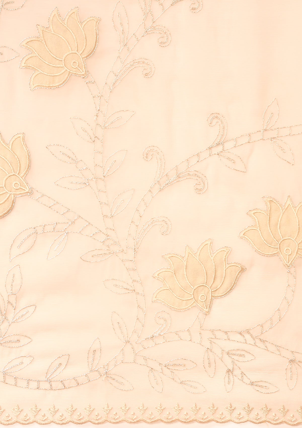 Cream Lotus Embroidered Tussar Saree - Taashi