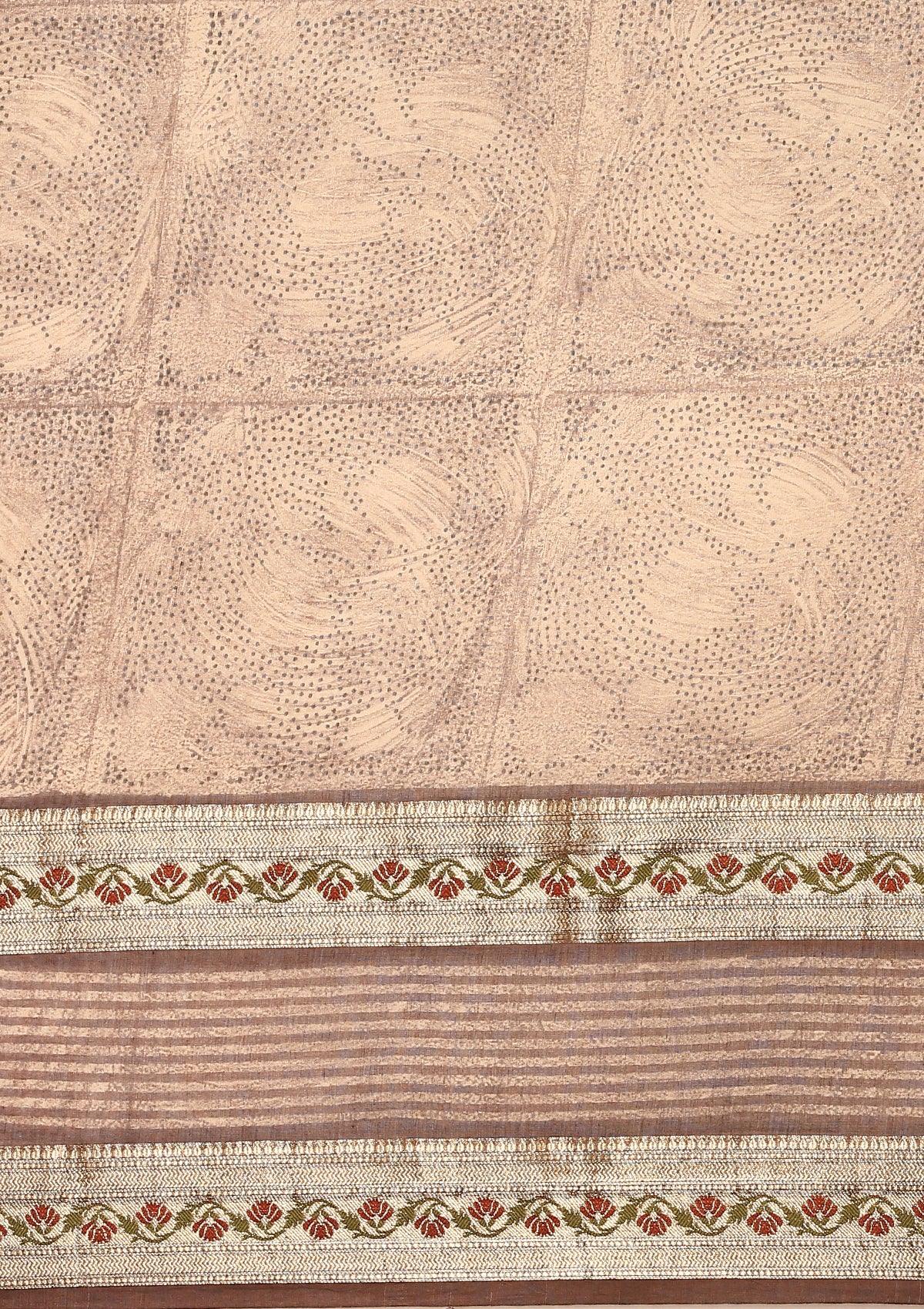 Brown Chanderi Saree With Textured Print & Stripes
