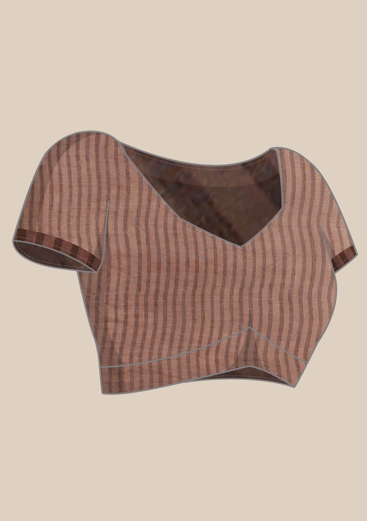 Brown Chanderi Saree With Textured Print & Stripes