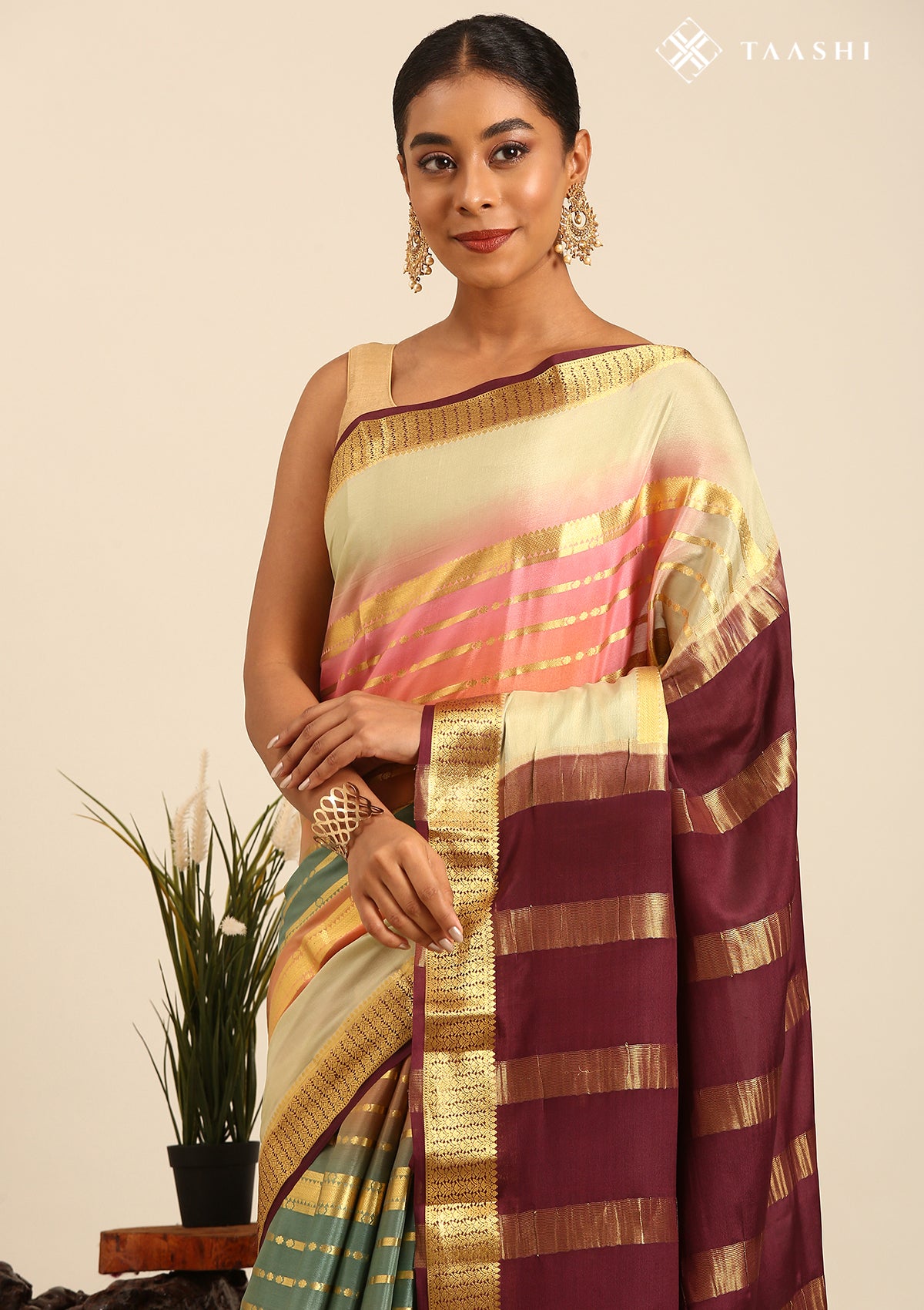 Soft Color Changing Multicolors Striped Woven Mysore Silk Saree