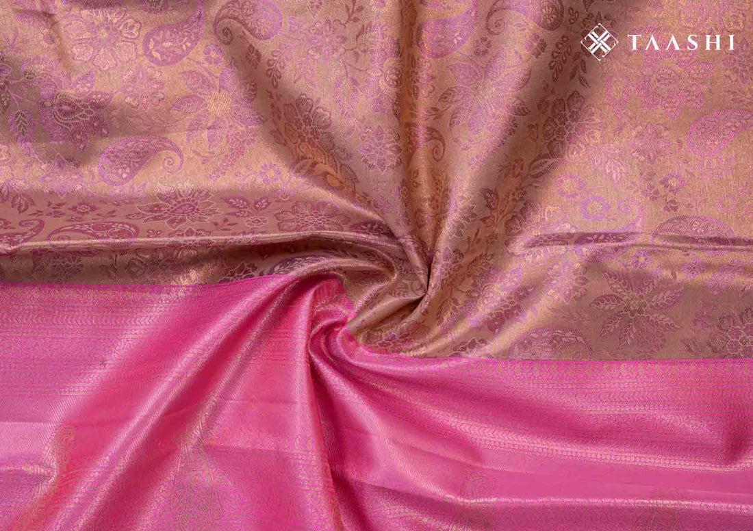 Golden And Pink Kanchipuram Saree - Taashi