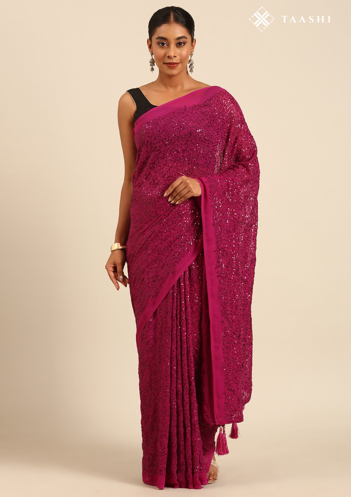 Violet Sequin Embroidered Georgette Saree