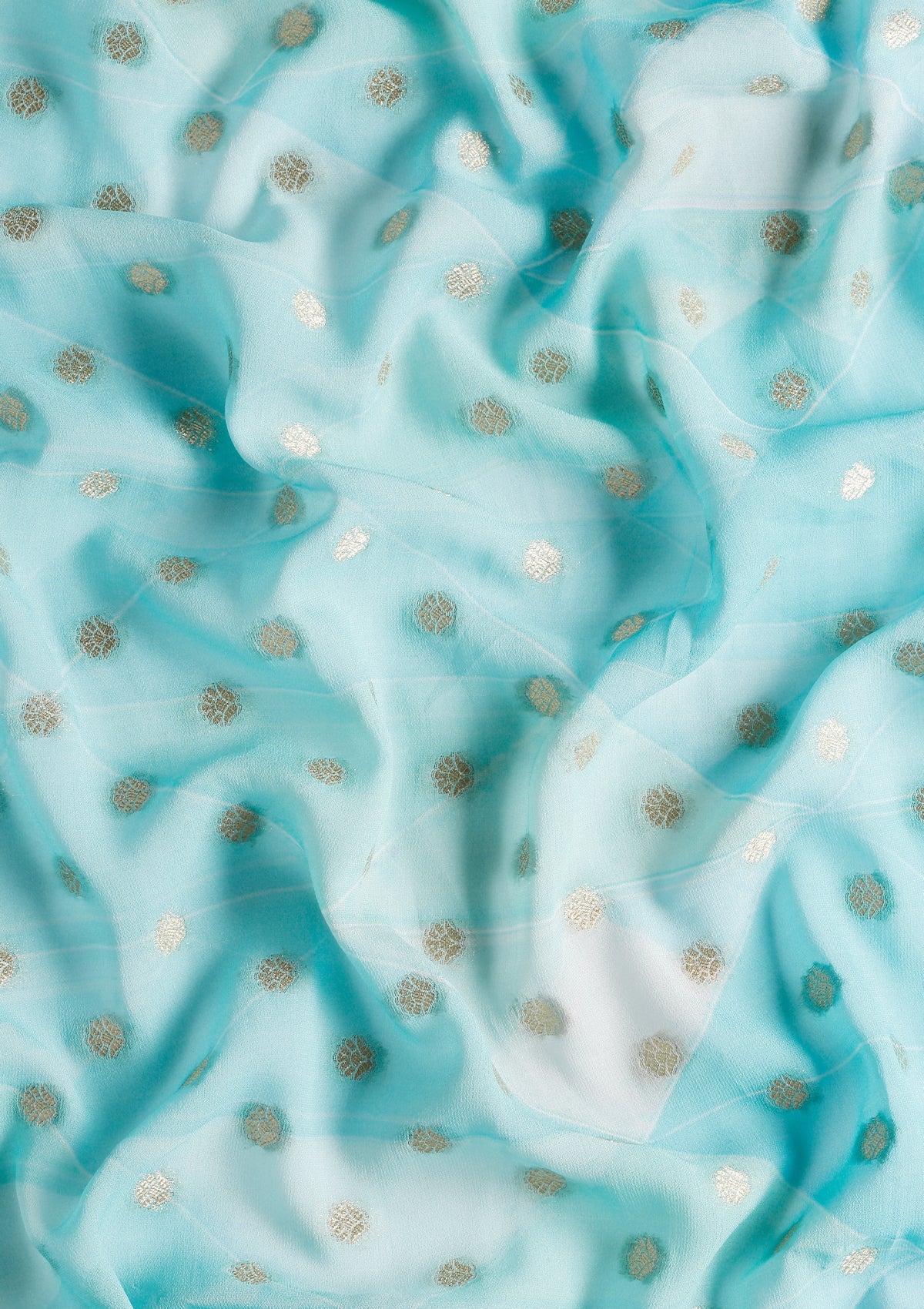 Blue Georgette Printed And Zari Butta Saree