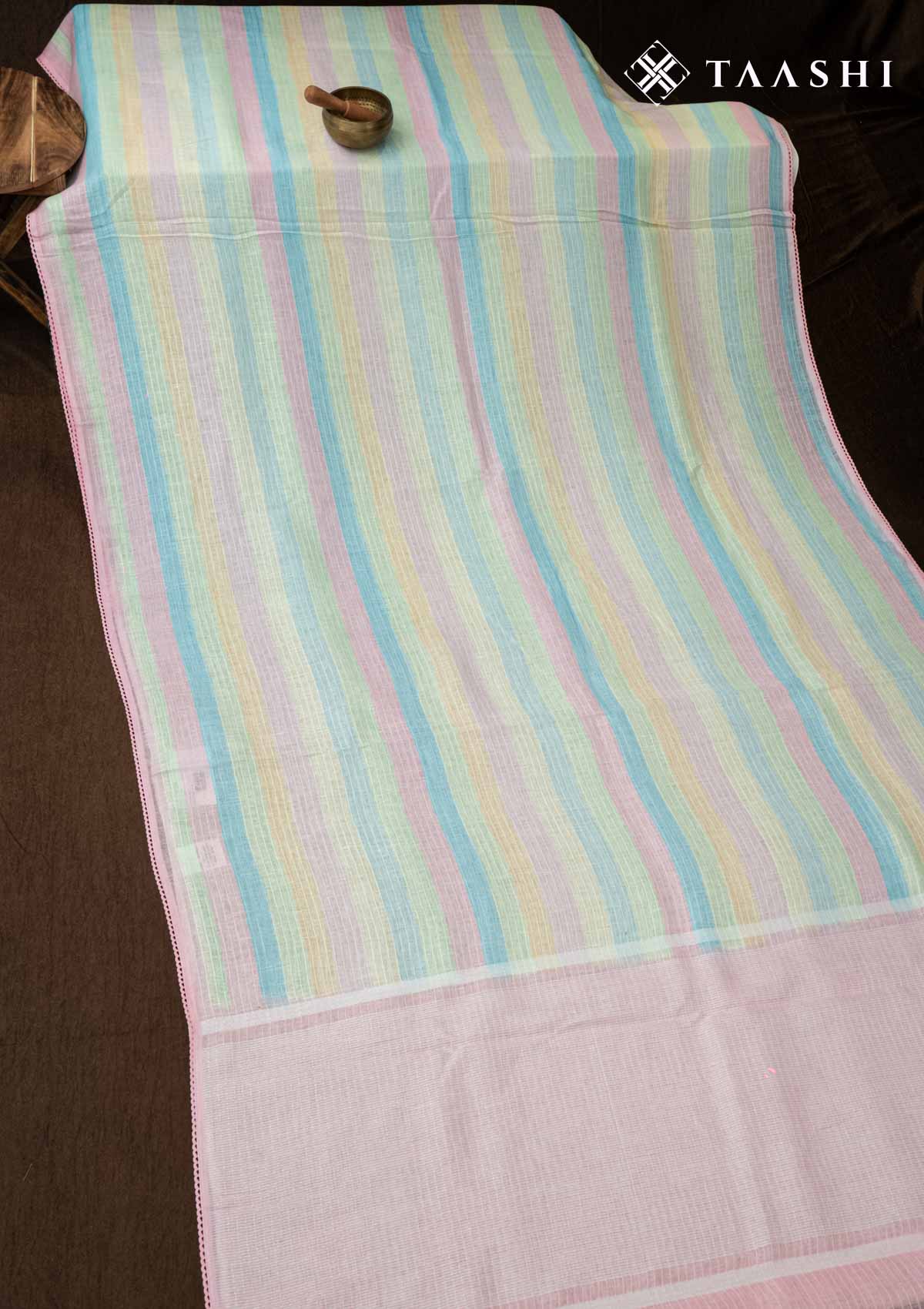 Multicolor Striped Linen Saree
