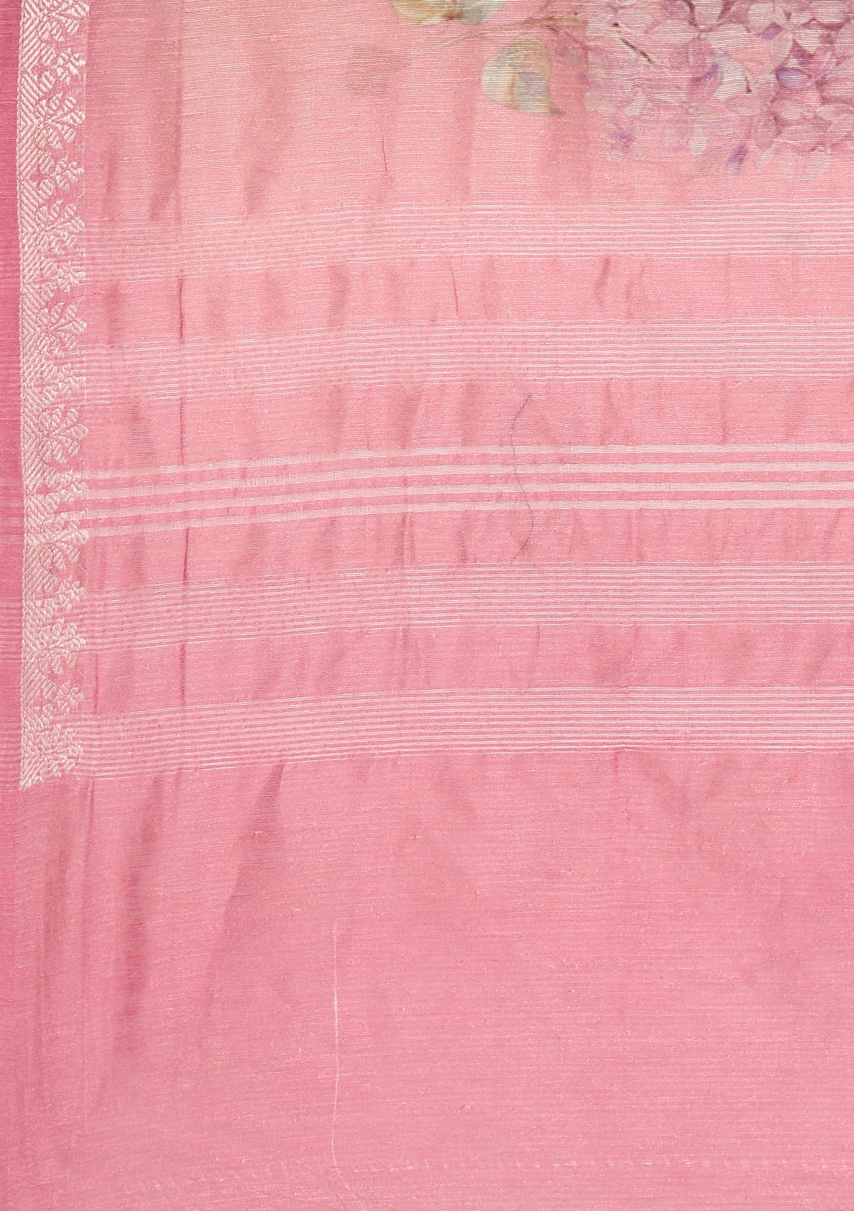 Pink Floral Printed Linen Saree