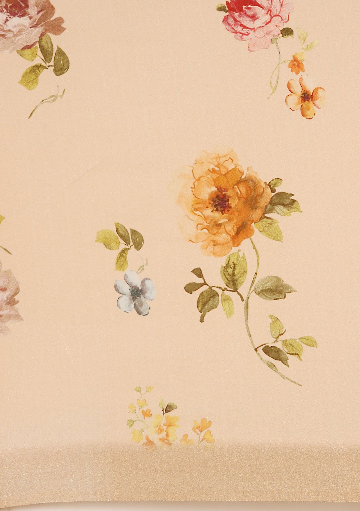 Pastel Peach Floral Printed Crepe Saree