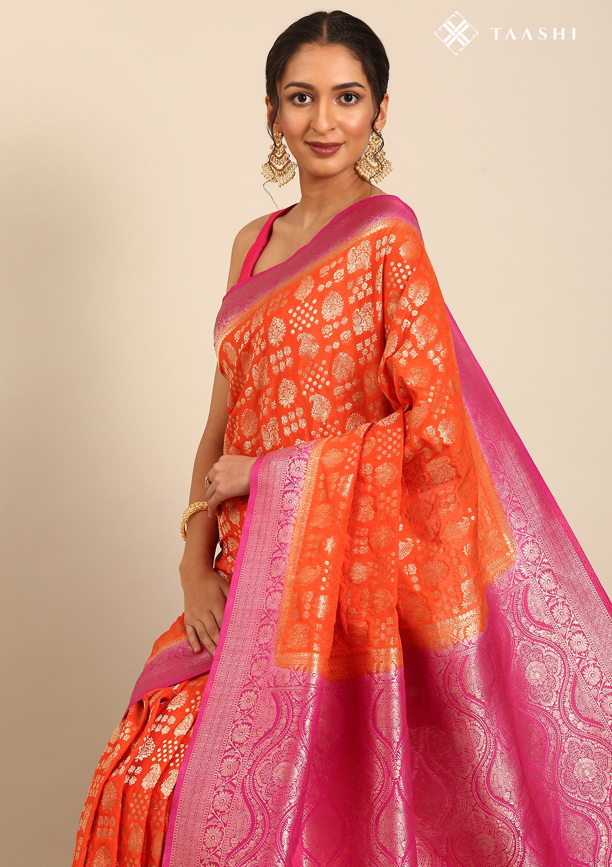 Orange Zari Woven Georgette Saree