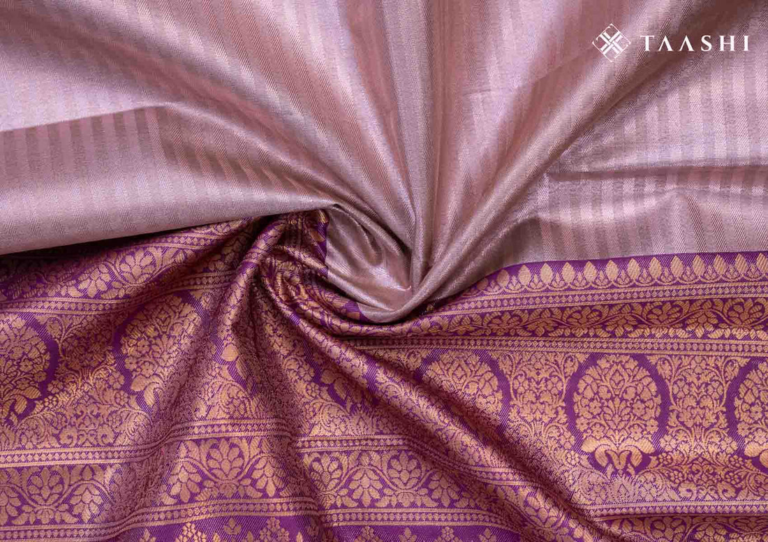 Golden And Purple Kanchipuram Saree - Taashi