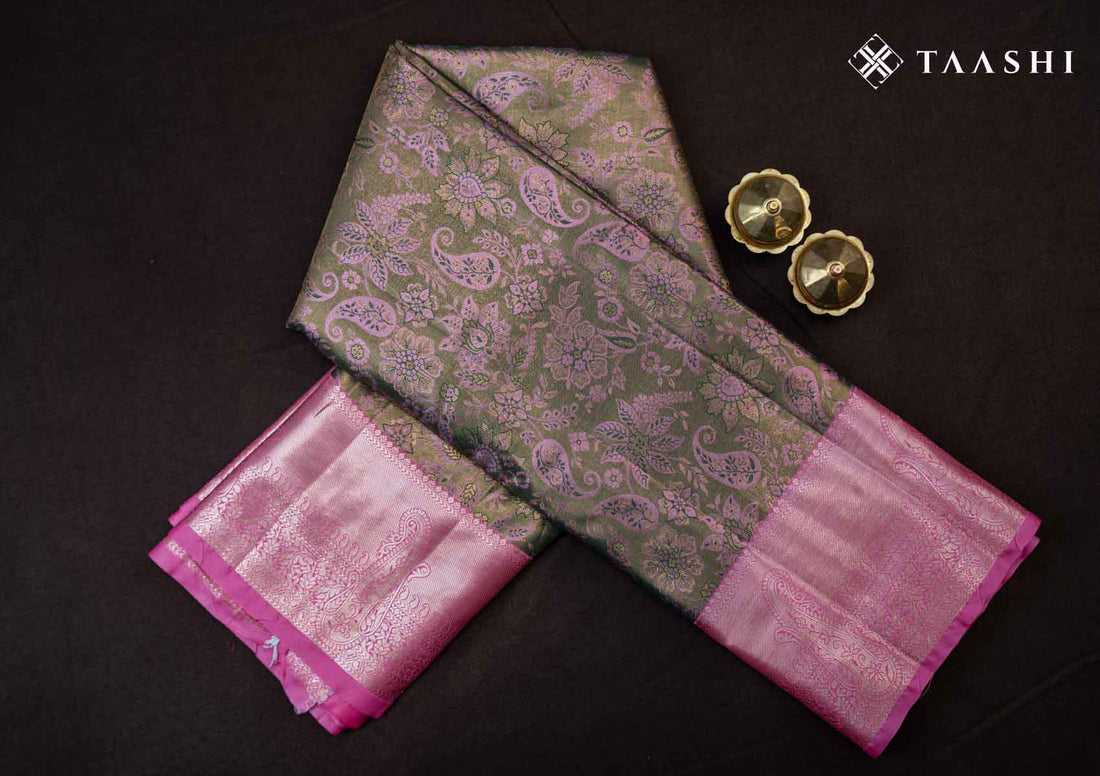 Emerald Green And Pink Kanchipuram Saree - Taashi