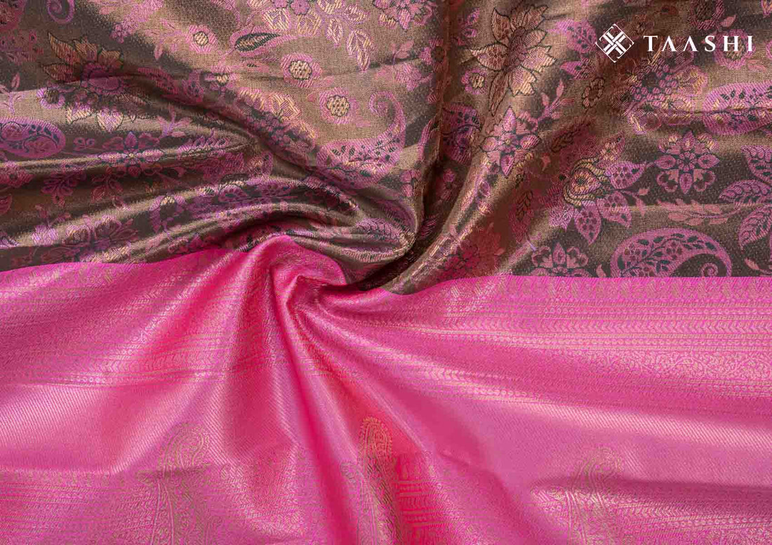 Emerald Green And Pink Kanchipuram Saree - Taashi