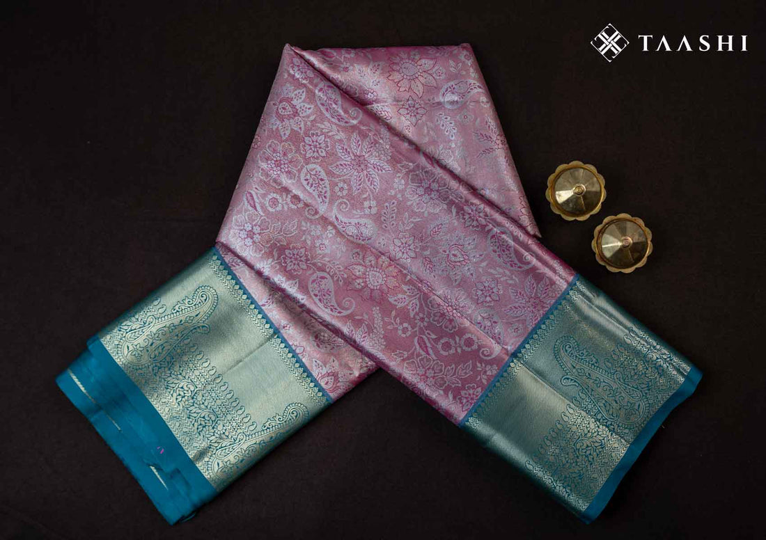 Pink And Teal Kanchipuram Saree - Taashi