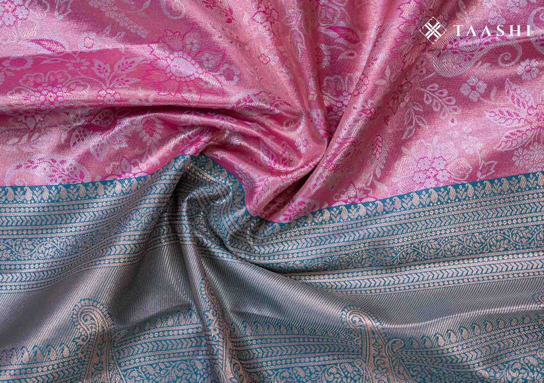 Pink And Teal Kanchipuram Saree - Taashi