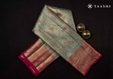 Pista Green And Pink Kanchipuram Saree - Taashi