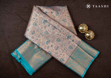 Rose Gold And Turquoise Kanchipuram Saree - Taashi