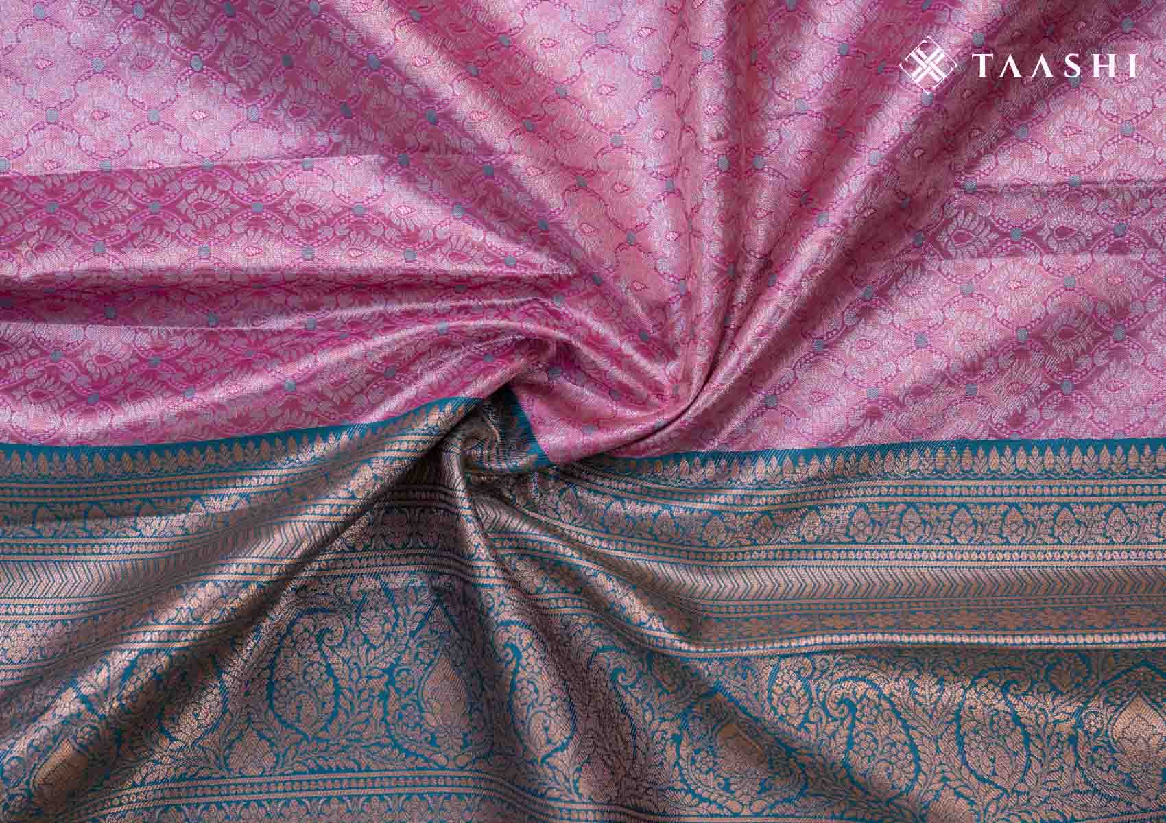 Pink And Teal Kanchipuram Saree - Taashi