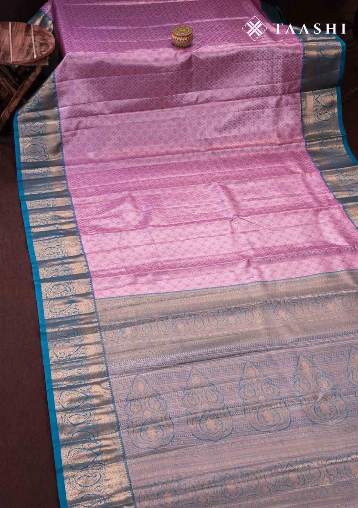 Pink And Teal Kanchipuram Saree - Taashi