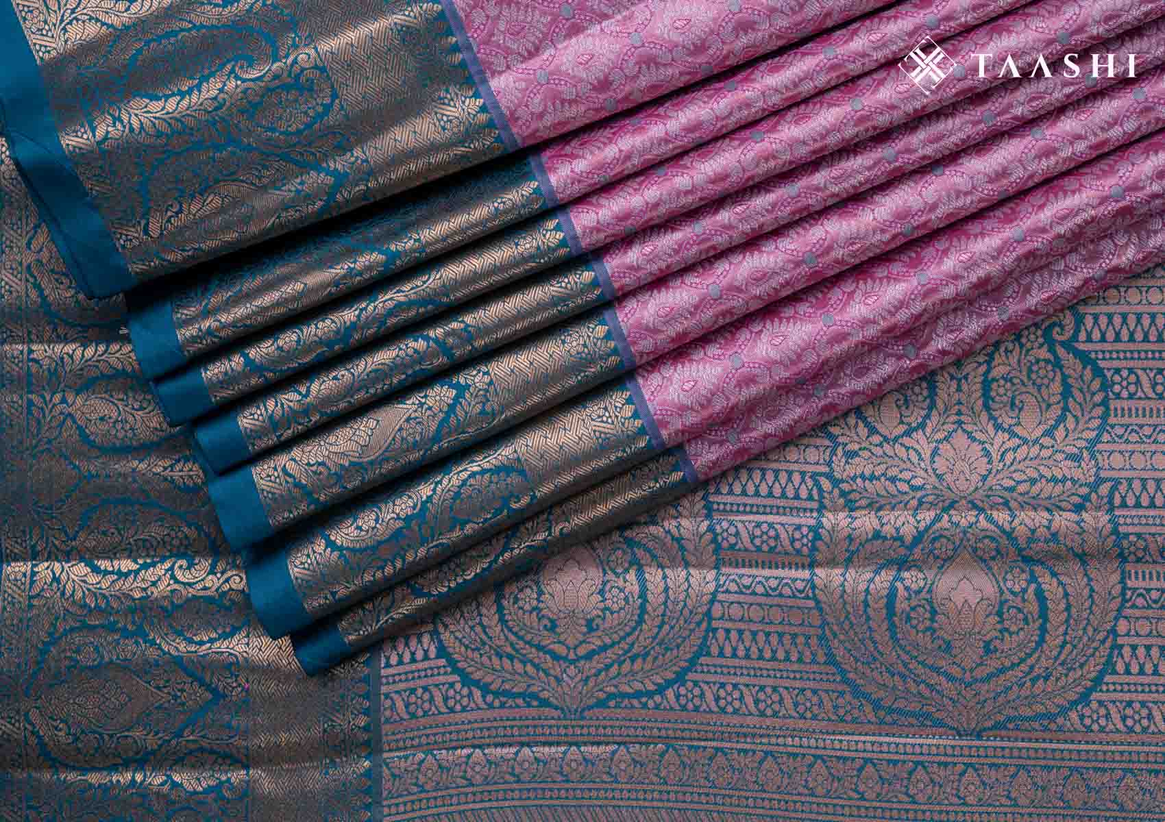 Pink And Teal Kanchipuram Saree - Taashi