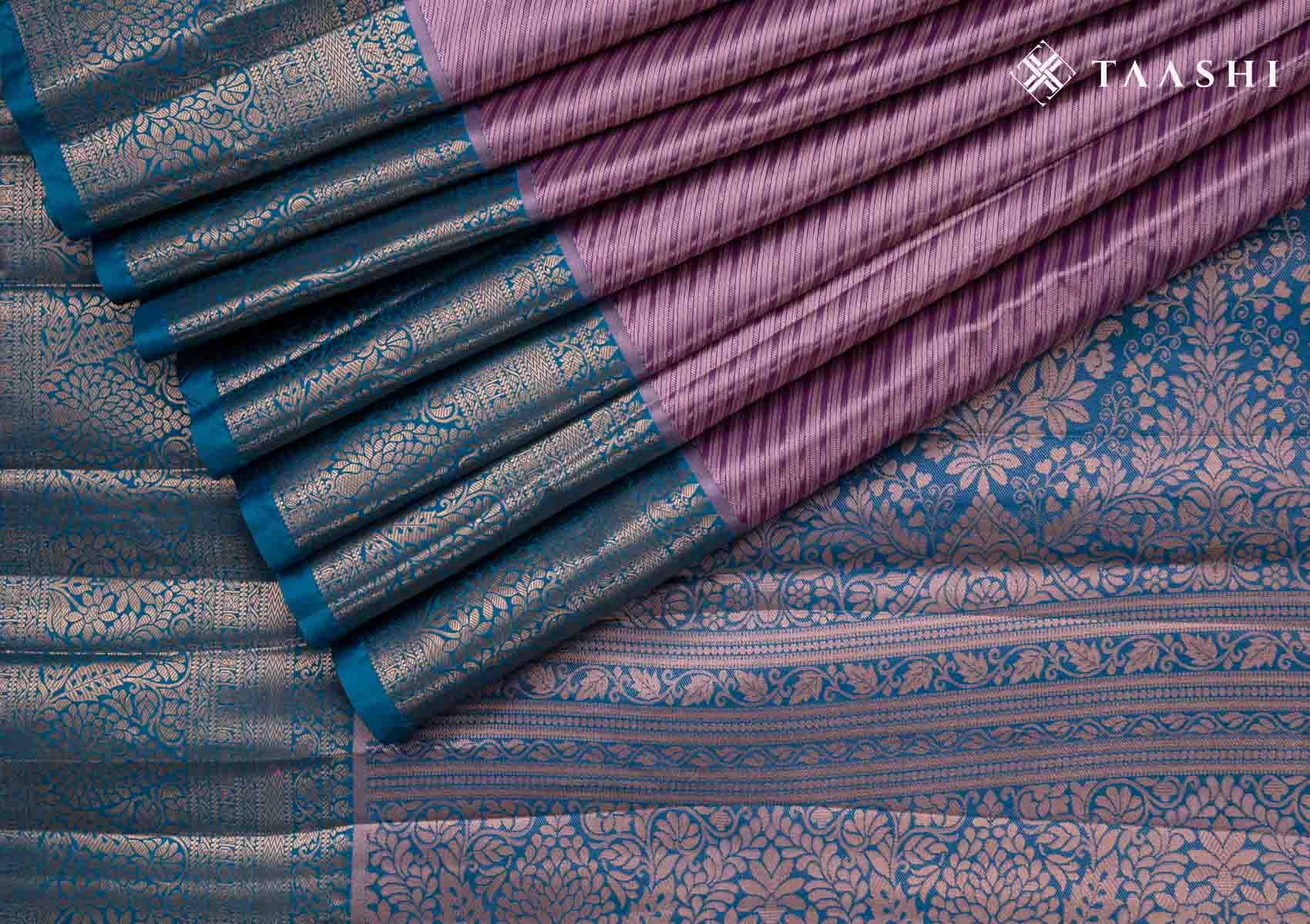 Purple And Teal Color Kanchipuram Saree - Taashi