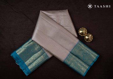 Rose Gold And Teal Color Kanchipuram Saree - Taashi