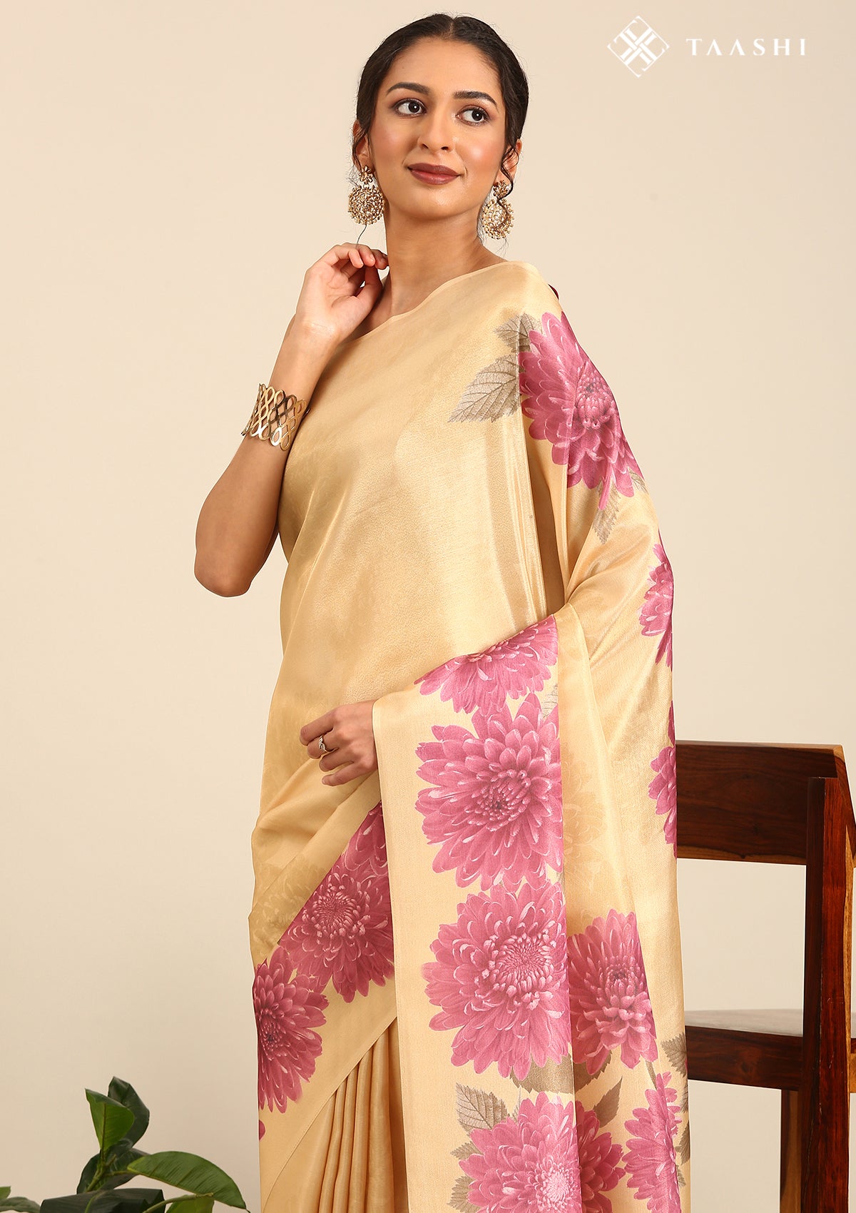 Pastel Yellow Bold Floral Organza Saree