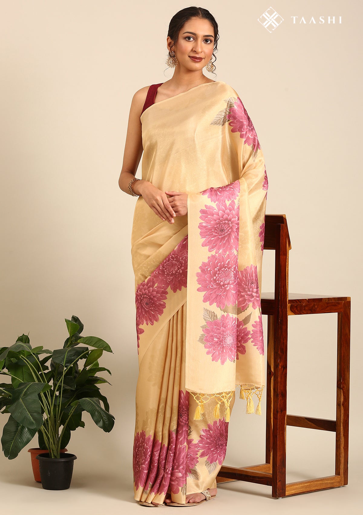 Pastel Yellow Bold Floral Organza Saree