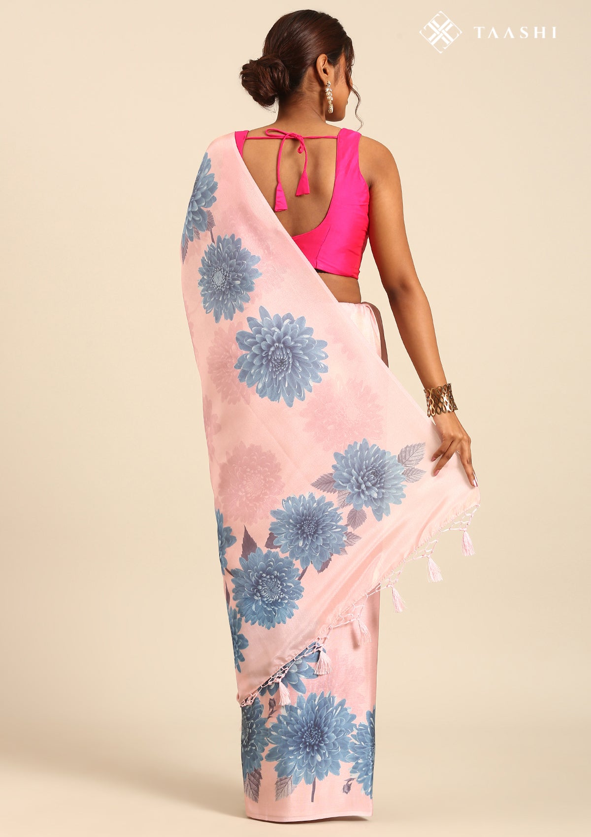 Pastel Pink Bold Floral Organza Saree