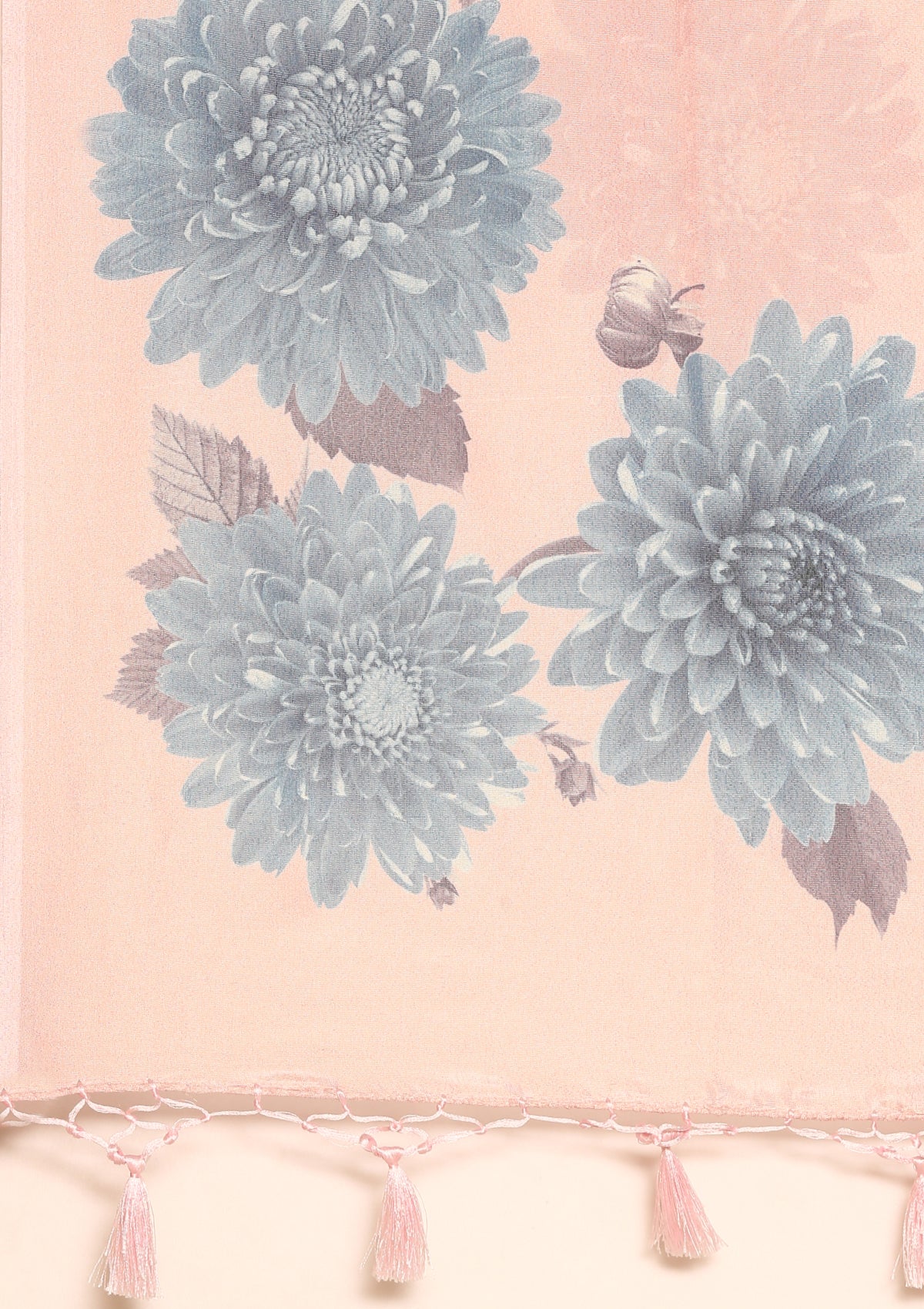 Pastel Pink Bold Floral Organza Saree