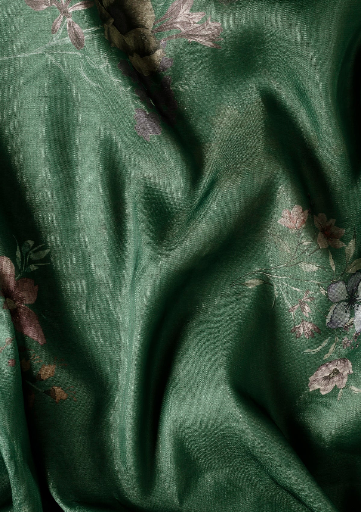 Dark Green Floral Printed Organza Saree
