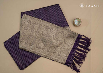 Purple And Beige Jacquard Woven Tussar Saree - Taashi