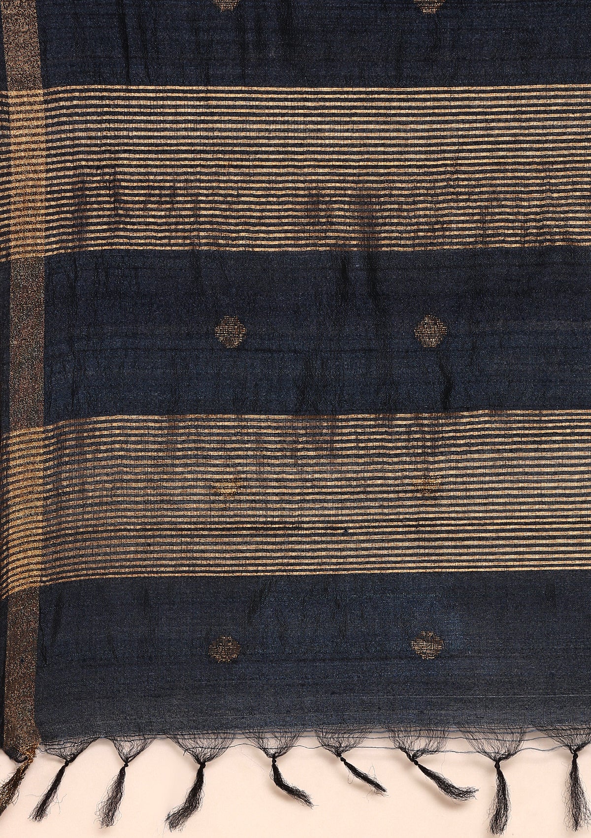 Midnight Blue Thread-Woven Butta Tussar Saree - Taashi