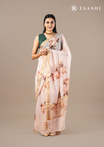 Lavender Floral Printed Tussar Saree - Taashi