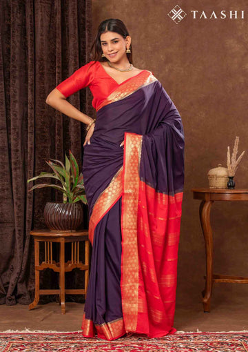 Purple Crepe Saree With Zari Border - Taashi