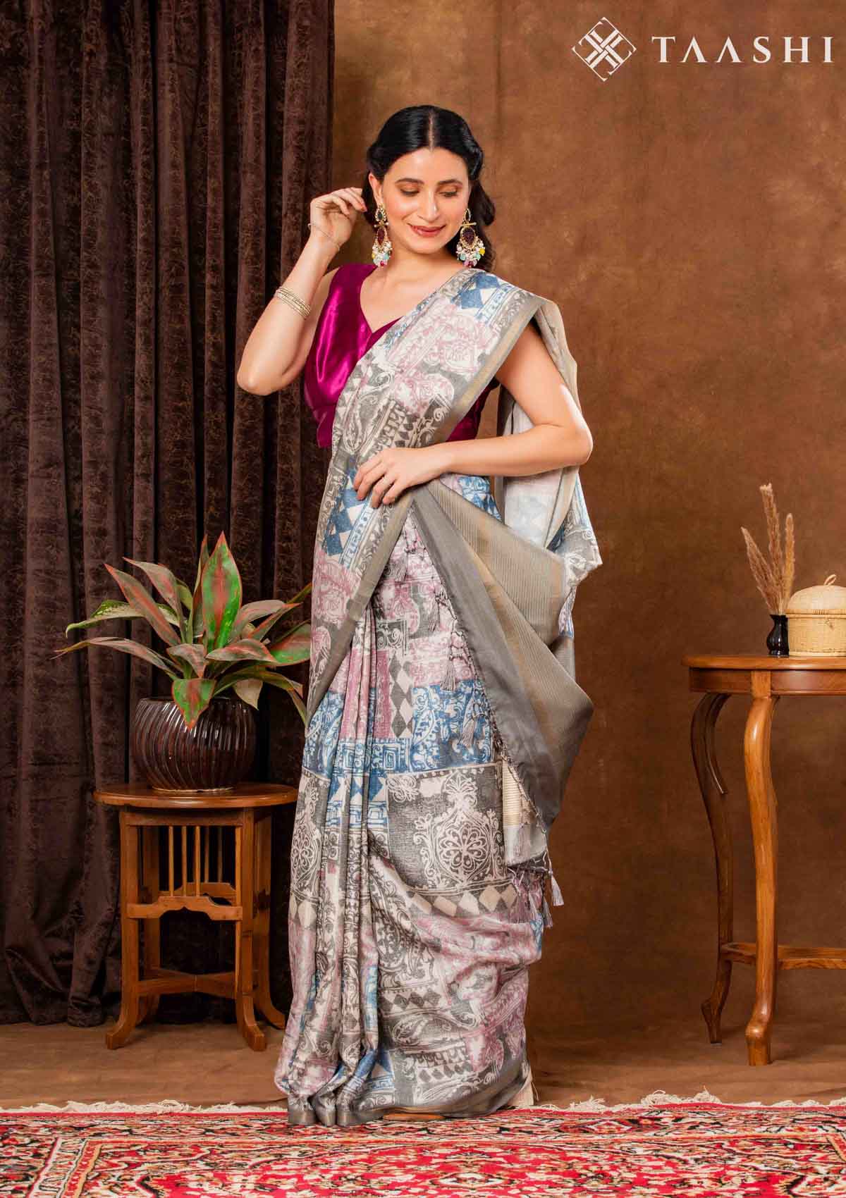 Green Saree With Colorful Print