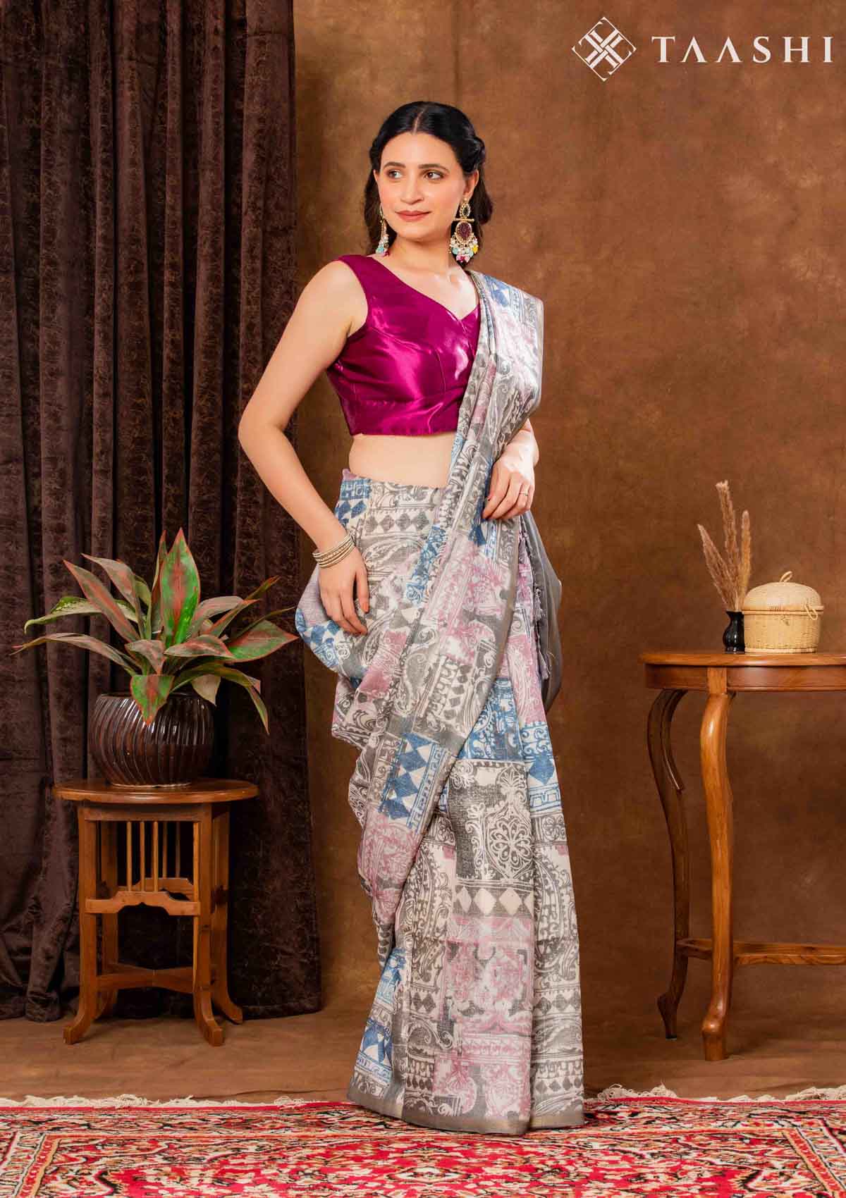 Green Saree With Colorful Print