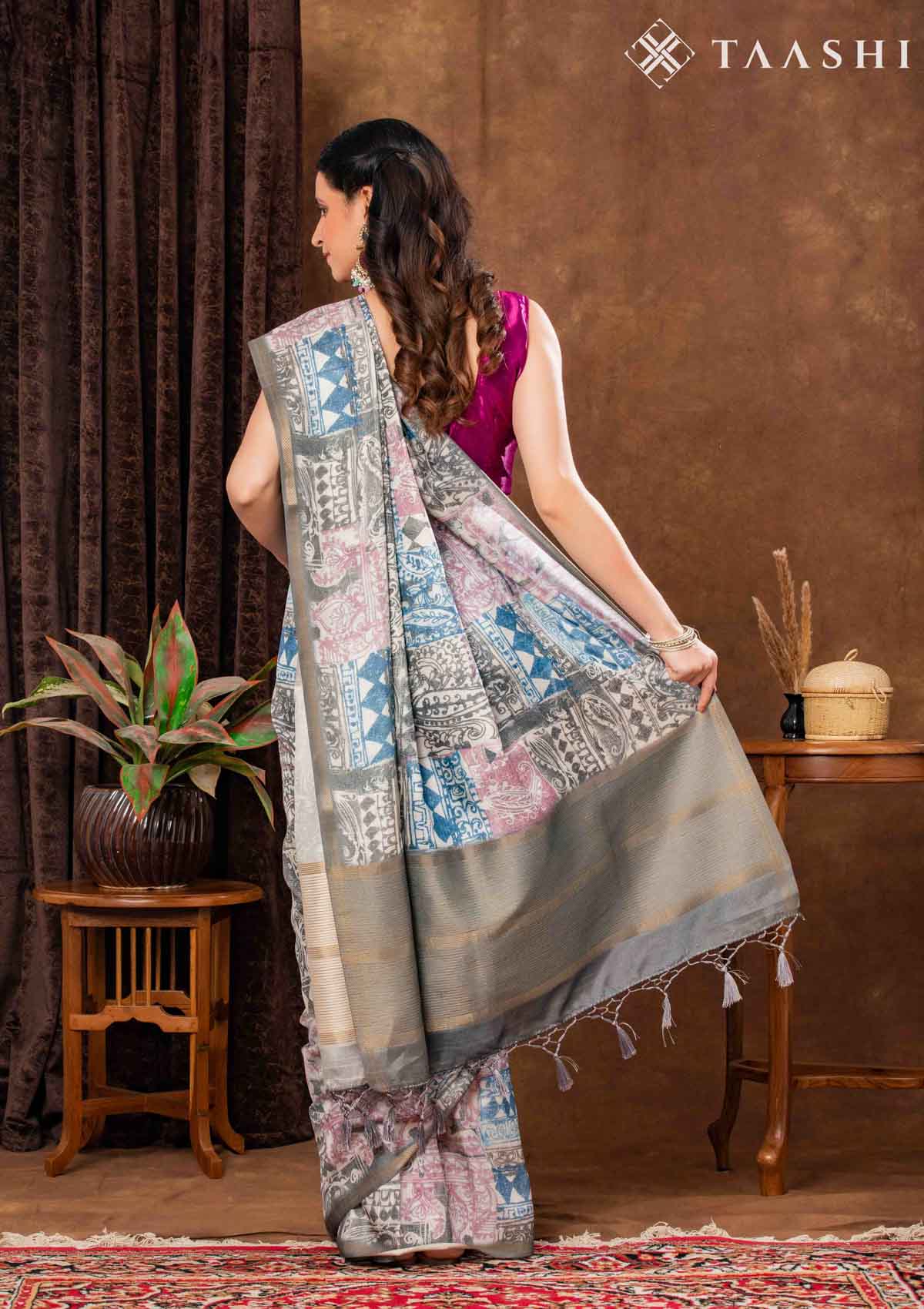 Green Saree With Colorful Print