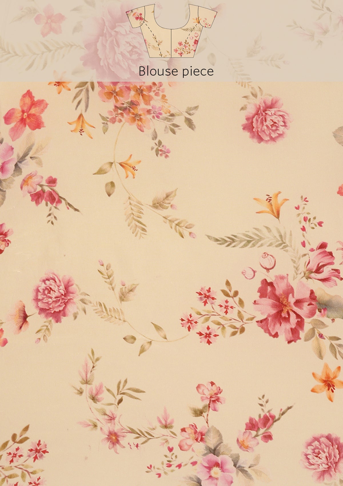 Cream Floral Printed Crepe Saree